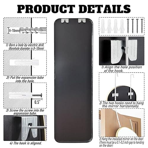 SCWF-GZ 47x14 Mirror Rectangle Full Body Length Door Hanging Wall Mounted Metal Frame Dressing Make-up Mirrors for Entryway Bedroom Bathroom Living Room 47 14 inch Black - Black - 47"L x 14"W thumbnail 3