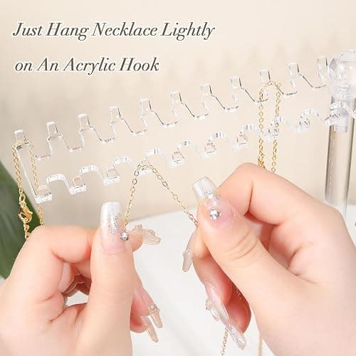 OAOLEER Acrylic Necklace Organizer， Clear Necklace Holder Stand， Jewelry Organizer Display Hanger Rack with Bilateral Hooks for Necklaces Pendant Bracelets Ring - 11.6In thumbnail 4