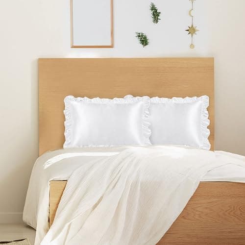 PiccoCasa Kissenbezug Satin Pillowcase 2er Set Kopfkissenbezüge mit rüschen kuschelig Hotelverschluss als Dekokissenbezug für Wohnzimmer Schlafzimmer Sofa Deko Weiß 40x60cm thumbnail 2