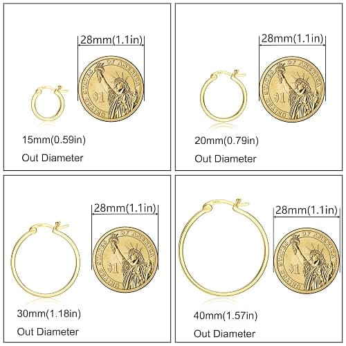 Hayoso 18K Gold Plated Hoop Earrings - 925 Sterling Silver Hoop Earrings Womens Hypoallergenic Hoops | Square Tube Hoop Earrings for Women 15mm/ 20mm /30mm /40mm thumbnail 3
