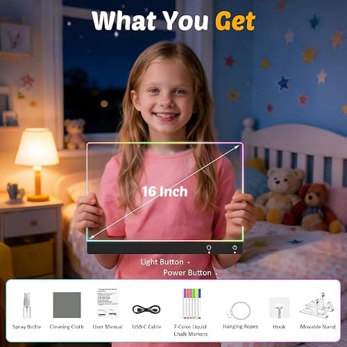 16'' Rechargeable LED Drawing Board for Kids | Arts and Crafts for Kids 4-6 | Cordless Drawing Pad Light Up Drawing Tablet for Girls Boys | Birthday Gifts for 4-8 Year Old Girls thumbnail 7