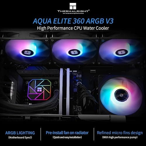 Thermalright Aqua Elite 360 V3 Water Cooling CPU Cooler, 3 PWM ARGB Fans with S-FDB Bearings,Efficient PWM Controlled Pump,for AMD/AM4/AM5, Intel LGA1150/1151/1200/1700/1851, (AE360 V3) thumbnail 4