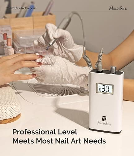 MelodySusie Professional Rechargeable 30000 rpm Nail Drill,SC320H Portable Electric E File Scamander, Acrylic Gel Grinder Tools with 6 Bits and Sanding Bands for Manicure Pedicure Carve Polish (White) thumbnail 5