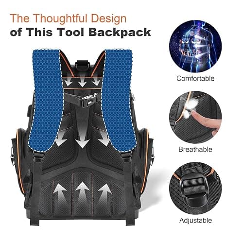 Backpack Tool Bag - LOKASS Tool Backpack Heavy Duty Tool Organizer, Water-resistant HVAC Tool Backpack Electrician Tool Box with Molded Base thumbnail 7