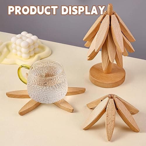 Natural Foldable Black Walnut Wooden Trivet Set - 4 Trivets + 1 Stand for Hot Dishes, Pot, Bowl, Teapot, Hot Pot Holders(Black Walnut) thumbnail 5