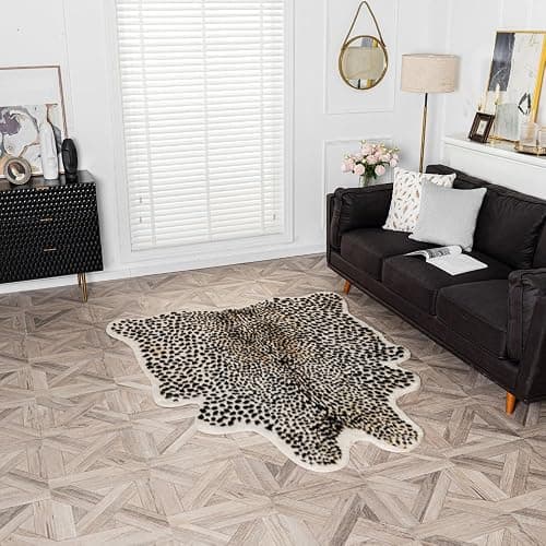 Huichenxing2021FURSTORE Faux Cheetah Area Rug Animals Printed Hide Mats Leopard Faux Hide Area Rug 5.2ft x 6.5ft / 63 x 78.7inch / 160 x 200cm thumbnail 5