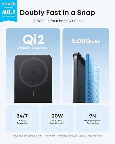 Anker Nano Power Bank, Ultra-Slim 5,000mAh Magnetic Wireless Charging Battery, Qi2 Certified 15W Max MagSafe-Compatible Portable Charger, Ergonomic Design, for iPhone Air/17/16 Series thumbnail 2
