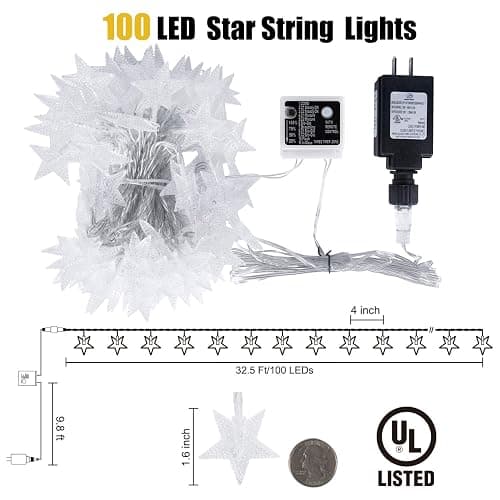 Star String Lights Plug in - 33 ft 100 LED Star Fairy String Lights with Remote and Timer, Waterproof for Bedroom Porch Wedding Party Patio Garden Tent Indoor Outdoor Décor, Warm White thumbnail 2
