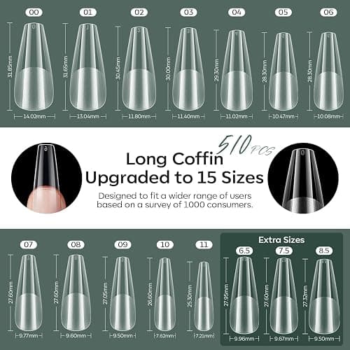 modelones X Nail Gel Kit, Fake Nails Long Coffin, 9-in-One Glue Prep Dehydrator & Portable Mini U V Light Acrylic Clipper, 500Pcs Coffin Tips for Extension Kit DIY Salon Home Gifts for Women thumbnail 5