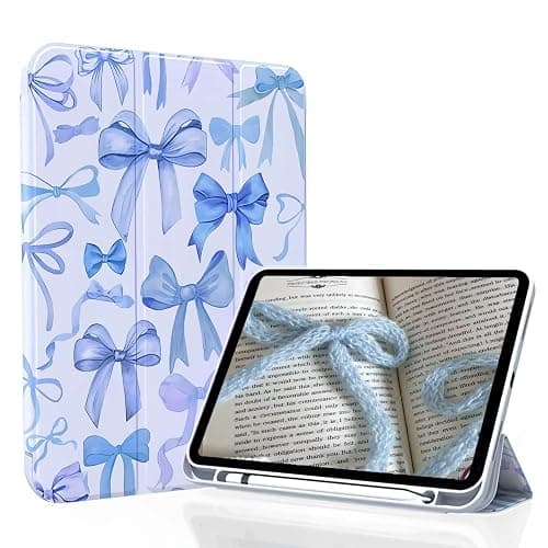 KFQDC for iPad A16 11 Inch 2025 /for iPad 10th Generation 10.9 Inch 2022 Cute iPad Case with Pencil Holder-[Auto Wake/Sleep], Trifold Stand Soft TPU Protective Cover, Blue Bows - Image 1
