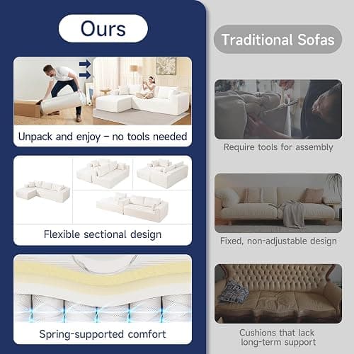 2025 New 108" Cloud Couch Sectional, Modular Sectional Sofa with L-Shaped Chaise, Deep Seat Sectional Modular Couch for Living Room, No Assembly Required (Beige, Left Facing Chaise) thumbnail 4