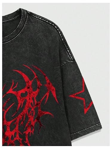 Verdusa Men Ripped Graphic Tees Short Sleeve Drop Shoulder Grunge Punk Oversized Tshirts Emo Scene Clothes Streetwear thumbnail 4