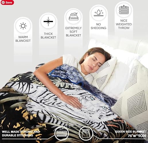 Hiyoko 5.3 lbs White Tiger Blanket Queen Size Heavy Thick Warm for Family and Friends - Korean Mink Blanket (75" x 90"), San Marcos Mexican Blankets thumbnail 6