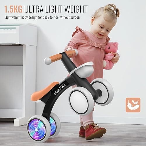 Umatoll Colorful Lighting Baby Balance Bike Toys for 1 Year Old Boys Gifts, Adjustable Seat Baby Walker, One Year Old Boy Birthday Gifts, 12-24 Months Toddler First Ride on Toys thumbnail 7