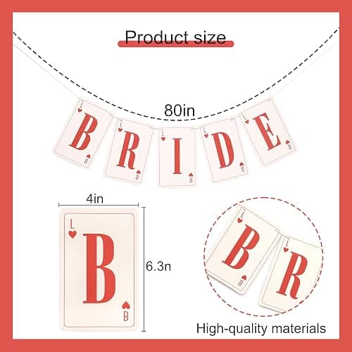 Lucky in Love Bachelorette Banner - Bride Casino Bachelorette Decorations, Las Vegas Sign Bridal Shower Party Supplies, Queen of Heart Playing Card Pieces Garland, Poker Chip Wedding Cake Smash Photo Props thumbnail 3