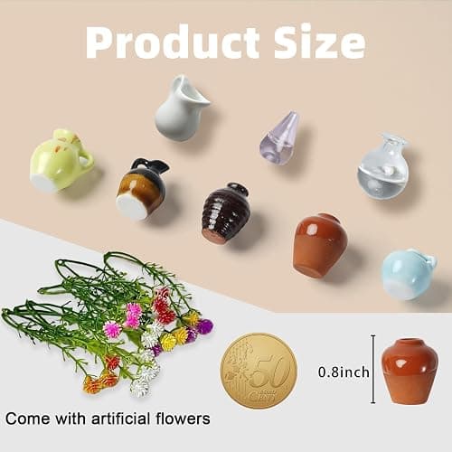 Cute Mini Ceramic Vase Magnets for Fridge, Funny Small Plant Magnets, Tiny 3D Plant Vase for Refrigerator Decoration Kitchen Locker Kitchen Office (8 Pack) thumbnail 3