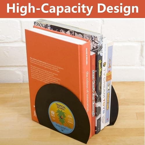 VinBee Bookends for Vinyl Records,Book Ends for Heavy Books,Book end,Retro Vinyl Record Bookend-Classic CD Shape Decorative Music Theme Bookends- 1 Pair thumbnail 6