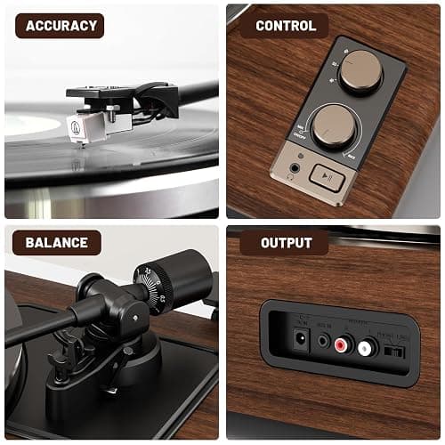 FEKTIK Vinyl Record Player with Magnetic Cartridge and Built-in Speakers | Belt-drive turntable with 33/45 RPM playback, Bluetooth playback, aux input, adjustable counterweight,auto off thumbnail 8