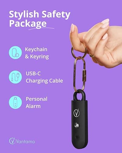 Vantamo Personal Alarm for Self Defense with Low Battery Notice, Strobe Light & Extra Loud 130 dB Double Speakers Safety Keychain Set for Women, Rechargeable Panic Button for Womens Self Defense - Charcoal thumbnail 4