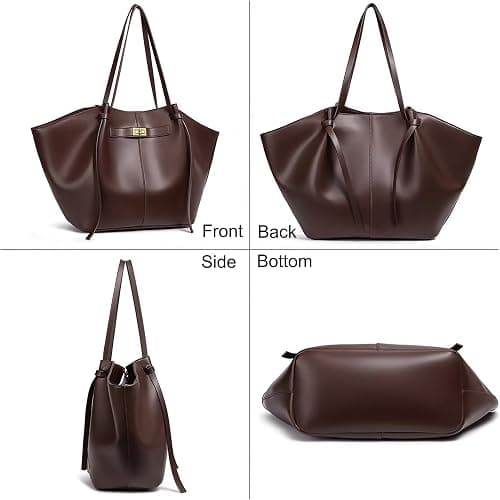 Large Tote Bag, Hobo Handbag Underarm Shoulder Purse | Foldable Vegan PU Leather, Large Capacity, Adjust the straps with chic knots, for Women Daily, Shopping, Dating and Gift thumbnail 4