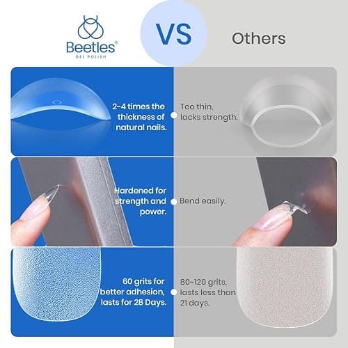 Beetles 12 Sizes Gel Nail Tips 504Pcs Pre Filed Half Matte Medium Almond Full Cover Etch Nail Tips False Fake Clear Acrylic Press on Nails for DIY Nail Extension and Salon Use thumbnail 5