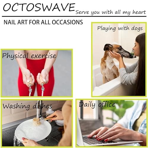 Octoswave Medium Press on Nails Almond Fake Nails French 3D Flowers Artificial Nail Pearl Stick on Nail for Women 24pcs thumbnail 7