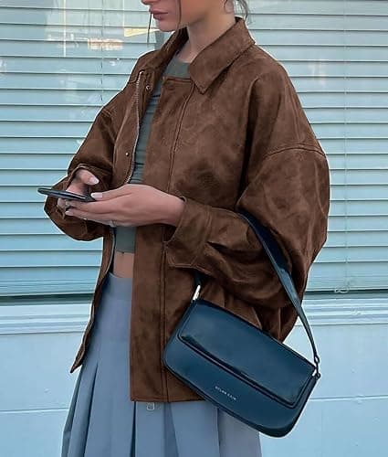 PRETTYGARDEN Women's Faux Leather Motorcycle Jacket Trendy Fall Spring Clothes Oversized Zip Up Winter Coat Outerwear thumbnail 3