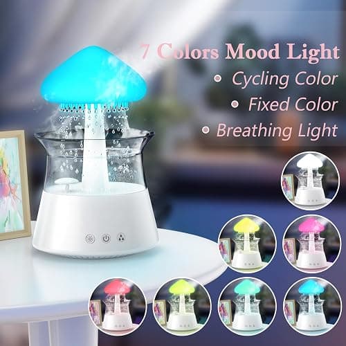 Diffuserlove Rain Cloud Humidifier Diffuser Water Drip Humidifier with Remote Waterfall Lamp Mushroom Humidifier Rain Sounds White Noise Humidifier Air Humidifiers for Bedroom Desk, 300ML thumbnail 5