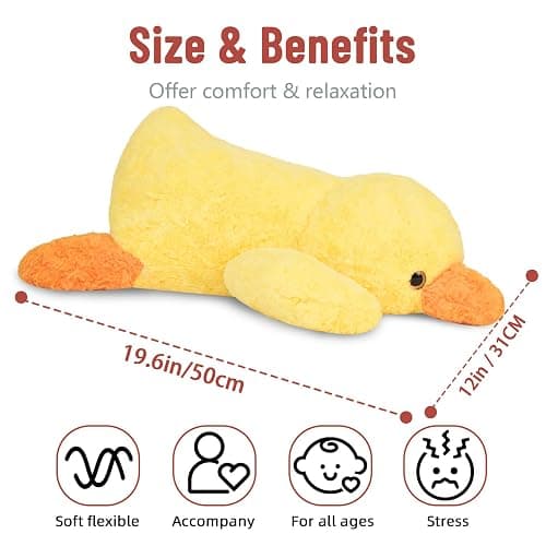 Niuniu Daddy 20" | 3.3 Pound Weighted Duck Stuffed Animals for Adults Kids, Giant Weighted Yellow Duck Plush Toy with Soft Fur, Big Fluffy Body Pillow for Large Cute Present Christmas Birthday thumbnail 3
