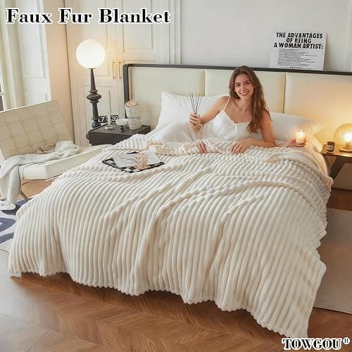 Bunny Blanket for Women, Faux Rabbit Fur Throw Blanket for Couch, Fluffy Warm Plush Thick Bubble Blanket for Bed Sofa Living Room, Soft Cozy Furry Blankets (Dark Grey,120x200cm/47x79inch) thumbnail 6