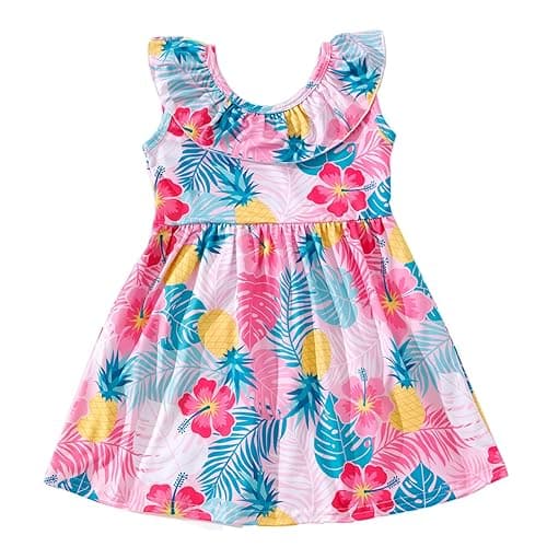 Tropical Palm Leaf Ruffle Dress for Toddler Kids Baby Girl Summer Hawaii 2-8Y