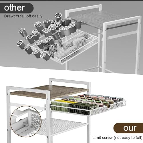 Coffee Bar Cabinet with Storage，5 Tier Coffee Station Table on Wheels, 33.6" H Cart with Drawer for Home Kitchen, Liquor Buffet Sideboard Cabinet (Modern White) thumbnail 4