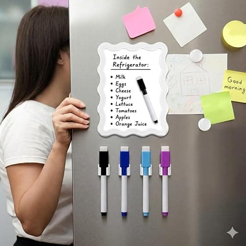 Gueevin White Small Scalloped Magnetic Dry Erase Whiteboard, 7" x 9" | Locker Fridge Whiteboard with 4 Markers & 2 Magnets, Cute Mini Dry Erase Board for School Office Home thumbnail 6