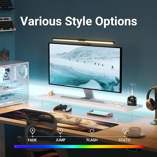 AFOOYO Monitor Stand Riser,31.5-Inch LED Light Wood Computer Monitor Stand with Adjustable Acrylic Legs,Desk Accessories Desktop Organizer Stand for, Computer,Laptop,Printer,PC TV Screen Riser,White thumbnail 4