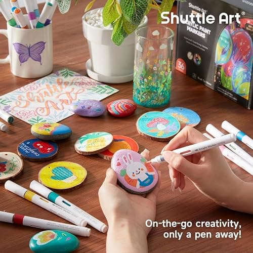 Shuttle Art Automatic Ink Control Acrylic Paint Markers, 36 Colors Brush Tip Acrylic Paint Pens for Rock Painting, Ceramic, Wood, Canvas, Glass, Stone, Fabric, Card, DIY Football Crafts thumbnail 9