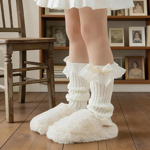 DUOJINSANXI 2 Pairs Leg Warmers for Girls, Cute Black Leg Warmers for Women Winter, Bow Boots Cuffs thumbnail 7