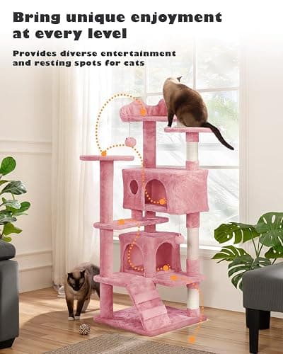 Yaheetech 54in Cat Tree Tower, Multi-Level Cat Tree for Indoor Cats with Scratching Posts, Dangling Balls Cat Play House, Pink thumbnail 2