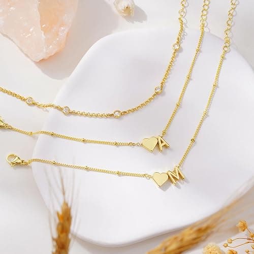 Turandoss Christmas Gifts for Grandkids Teen Girls - Initial Bracelets Heart Letter A-Z Charm Bracelet Stack 14k-Gold-Plated Mom Daughter Jewelry, Birthday Gifts for Women Teen Girls thumbnail 5