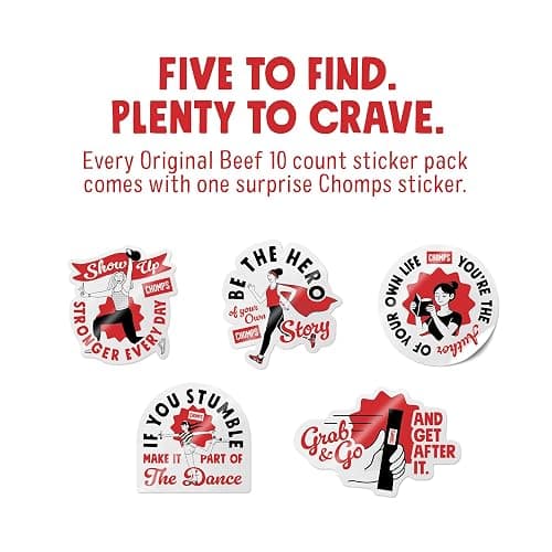 Chomps Original Beef, STICKER PACK, Grass-Fed & Finished, 10ct | Grass-Fed And Finished Beef Sticks With Zero Sugar, Keto And Paleo Friendly, Whole30, Low-Carb Snack, 10G Protein thumbnail 3
