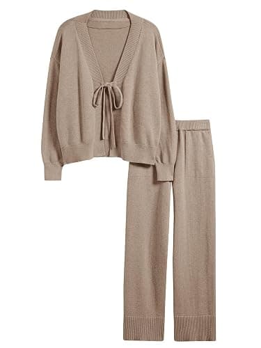 Tankaneo Womens 2 Piece Sweater Sets Oversized Tie Front Cardigan Elastic Waist Pants 2025 Matching Loungewear thumbnail 6
