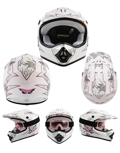 TCT-MOTORPARTS DOT Youth Kids Dirt Bike Full Face Helmets Motocross ATV Offroad Four Wheeler Helmet Pink Butterfly Small Size thumbnail 10
