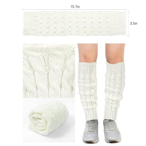 Junely Leg Warmers for Women 80s Cable Knit Leg Warmer for Ballet Dance Figure Skating Yoga Party Junior Neon Long Socks thumbnail 5