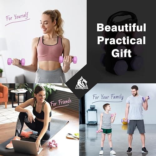 LIONSCOOL Set of 2 Neoprene Coated Dumbbell Hand Weights, Anti-Slip and Anti-Roll Hex Dumbbells in Pair for Strength Training, Resistance Training thumbnail 8