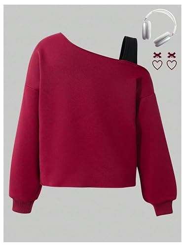 SOLY HUX Girl's Cold Shoulder Sweatshirts Bow Graphic Long Sleeve Shirts Pullover Fall Clothes thumbnail 2