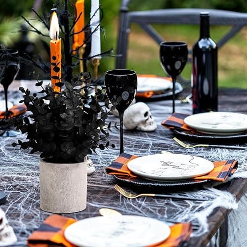 Coferset 2 Pack Black Fake Eucalyptus Small Fake Plants Potted Artificial Plants for Halloween Decorations Shelf Desk Home Farmhouse Room Coffee Table Bathroom Decor(Black) thumbnail 2
