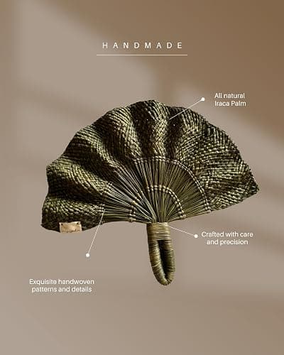 Hand fan portable fan woven with natural palm. Handmade elegant hand fan. Abanicos de mano para fiestas y regalos artesanales thumbnail 2