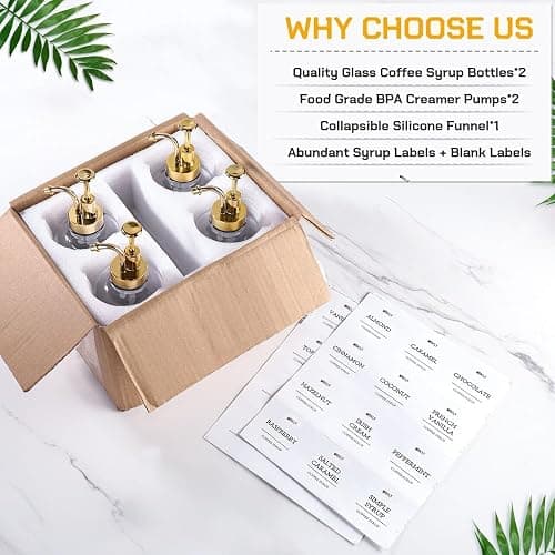 MHDCLY Coffee Bar Accessories, Coffee Syrup Dispenser - 4pack,16.9oz Syrup Dispenser with Labels,Syrup Pump Dispenser for Coffee Bar(Gold Pump) thumbnail 5