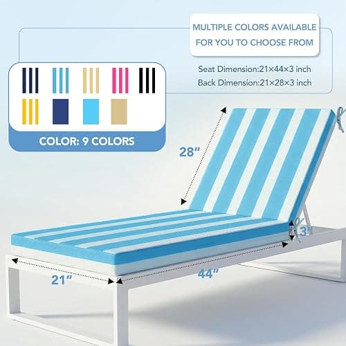 L'AGRATY Outdoor Lounge Chaise Cushion: 72x21x3 Inch Waterproof Lounge Chair Cushion for Outdoor Furniture with Fade Resistant Removable Cover - Patio Cushions for Pool Lawn Deck(Blue White 2Pcs) thumbnail 2