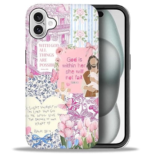 COTAIL Case Designed for iPhone 16, Hybrid 2-Layer Case, Military-Grade Protection Durable Shockproof Anti-Scratch Phone Case, Pink Blue Jesus Collage thumbnail 2