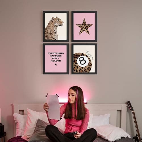 DSHFG Preppy Trendy Pink Leopard Cheetah Prints Y2K Room Decor Funky Cheetah Posters for College Dorm Decor Wall Art Prints Set of 4, Lucky 8 Ball Poster for Teen Girls Bedroom Bathroom Dorm 8x10 Unframed - Leopard Pink thumbnail 4